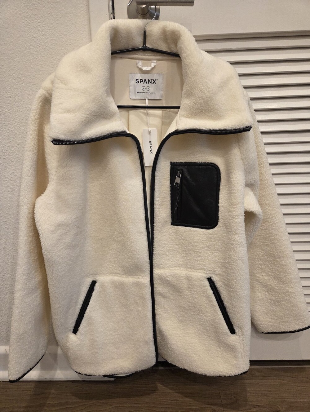 SPANX NWT Cream White Sherpa Fleece Full Zip Jacket Pocket XL